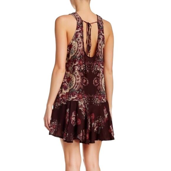 Free People Maroon Paisley Floral Print Dobby Dot Slip Dress Small - Picture 5 of 12